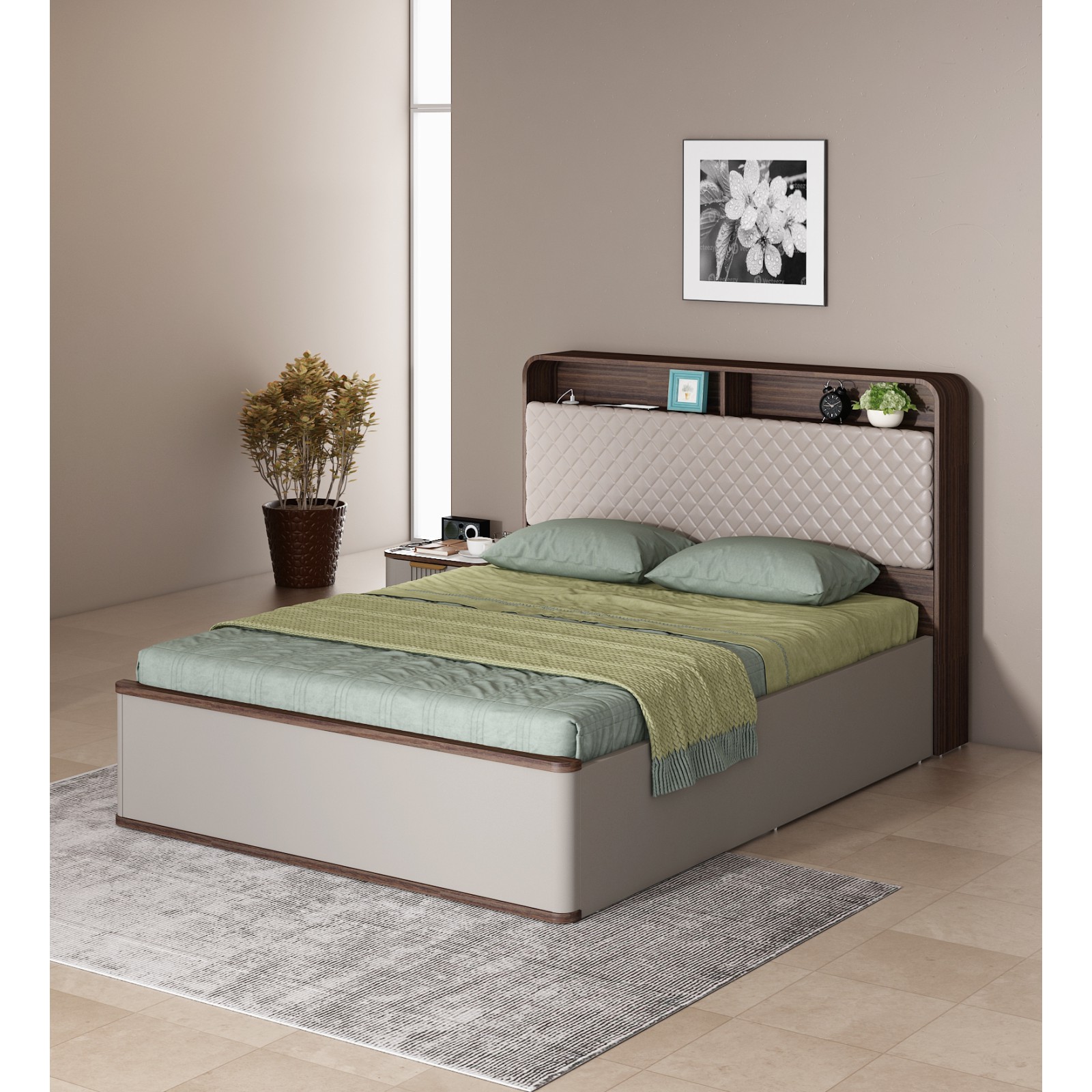 Desire Queen Bed Full Lifton-sahara Beige & Dark Brown Eucalyptus